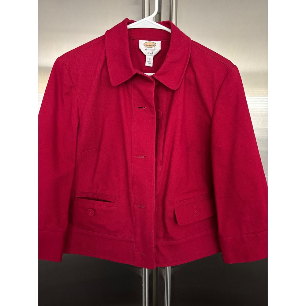 Talbots Red‎ Stretch Jacket Button Front Collared Cropped Size 10